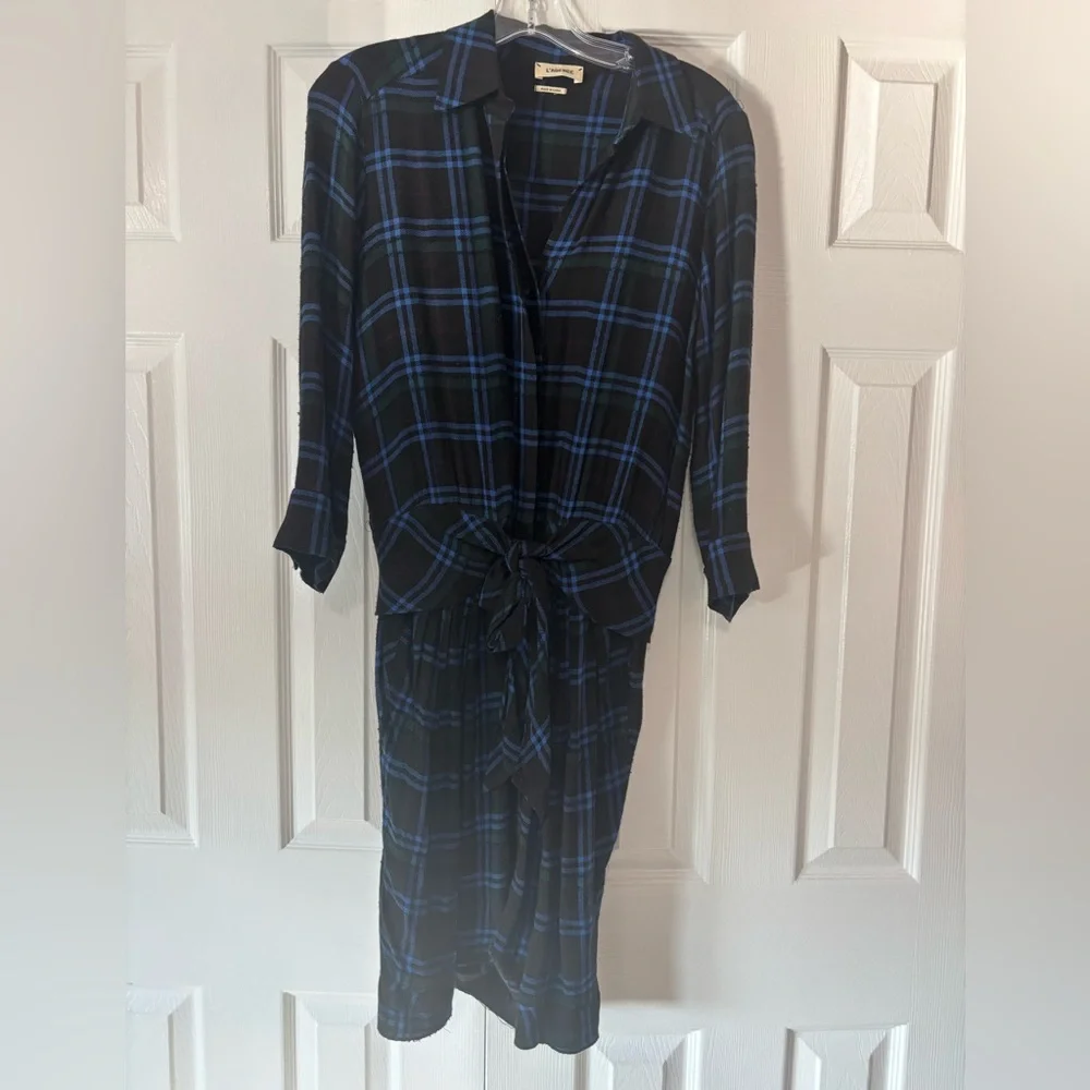 L’AGENCE flannel Plaid Tie-Front Dress size 4 women’s - Picture 1 of 3